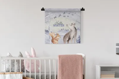 Produktbild von MuchoWow® Wandteppich Wandbehang Tiere - Schnee - Winter 60x60 cm Tapisserie Dekoration Wandtuch - Dekorationen - Wand Decke