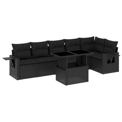 Produktbild von "2026 MODERNE" 7-tlg. Garten-Sofagarnitur/Garten-Essgruppe - Lounge-Set - Balkonmöbel Set - mit Kissen Schwarz Poly Rattan - Gartenmöbelset CC8030194