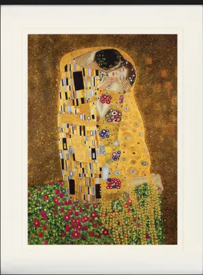 Obrázek produktu pro Gustav Klimt Zarámovaný obraz s elegantním paspartováním | Obrazy na zeď | V rámu - Polibek II (80 x 60 cm)
