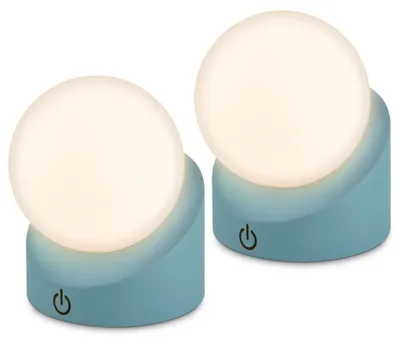 Produktbild von Briloner Sora Mini LED Tischlampe kabellos IP54, 2er Set, Dimmbar, Touch, Kabellos, Spritzwasser- und Staubschutz, Blau, 10 x 8 x 9 cm