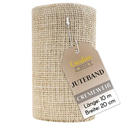 Productafbeelding van Creative Deco Jute Lint Wit, Rol 20 cm Breed 10 m Lang, Natuurlijke Stof