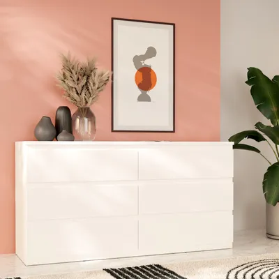 Produktbild von Forte EDMORE Kommode 150 160, moderne Kommode mit 6 Schubladen, Holzwerkstoff, Weiß, 153,9 cm breit x 79,8 cm hoch x 42,2 cm tief