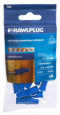 Zdjęcie produktu dla KOŁKI UNIWERSALNE KOŁEK UNIWERSALNY 8x32mm Z WKRĘTEM 4,5x40mm op. 8 SZTUK