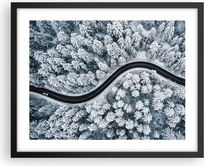 Produktbild von Gerahmtes Poster - Schwarzer Rahmen - Wald Winter Straße - 50x40 cm - Wand Bild - Wanddeko - Wandbilder - Kunstposter - Wandposter - Bilderrahmen - Bilder - Kunstdruck - P2BAA50x40-5010