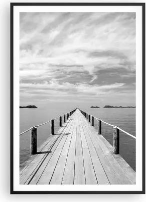 Produktbild von Gerahmtes Poster - Schwarzer Rahmen - Holz Brücke Meer - 70x100 cm - Wand Bild - Wanddeko - Wandbilder - Kunstposter - Wandposter - Bilderrahmen - Bilder - Kunstdruck - P2BPA70x100-4985