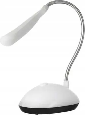 A white LED desk lamp with a flexible silver gooseneck and a white lamp head, on a black base.