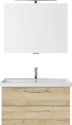 Produktbild von Pelipal Badmöbel-Set Serie 4035 BxHxT 90 x 200 x 43,5 cm Frontfarbe eiche riviera mit Waschtisch Keramik weiß und Wascht