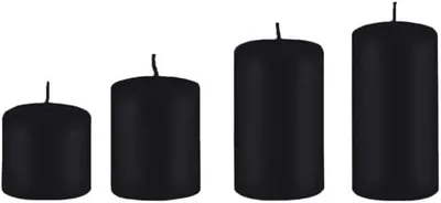 Produktbild von Adventskerzen im 4er-Set: abgestufte Stumpenkerzen in Schwarz, Ø 6 cm, mit Höhen von 6, 8, 10 und 12 cm