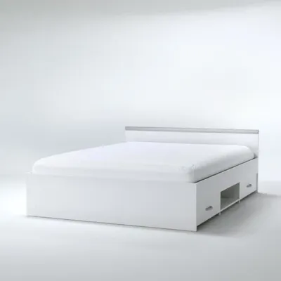 Image de Lit avec 2 tiroirs & 1 étagère - 140 x 190 cm - Blanc - PABLO