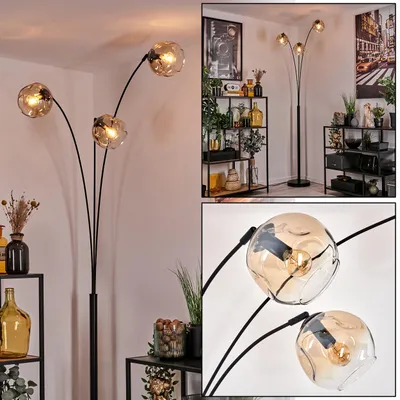 Produktbild von Villamare Stehlampe aus Metall/Glas in Schwarz/Bernsteinfarben/Klar