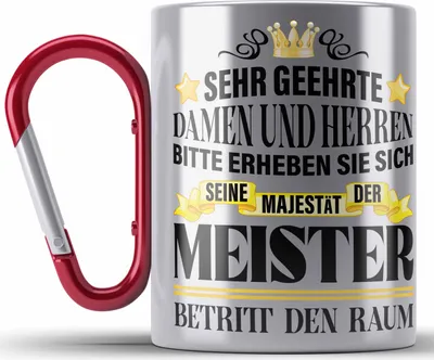 Produktbild von Trendation - Meisterprüfung Bestanden Geschenke Meister Prüfung Edelstahl Tasse Karabinern Männer Metallbauer Schreiner Dachdecker Maler Elektrotechnik Elektronik (Rot)