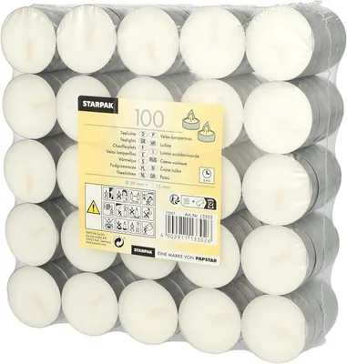 Produktbild von Teelichter / 13302, Durchmesser 39 mm, weiß, Paraffin, Inhalt: 100 Stück