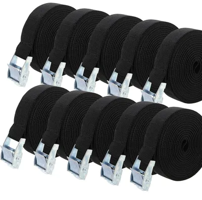 Imagen del producto de Correas de sujeción de 3 metros x 25 mm - Correas de sujeción ajustables de alta resistencia - Correas de sujeción negras - Fabricadas en polipropileno de alta resistencia - Capacidad de carga de trabajo: 250-500 kg