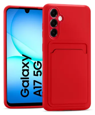 Image de Étui pour téléphone portable Samsung Galaxy A17 5G Étui de protection en silicone avec compartiment pour cartes Étui portefeuille fin, rouge