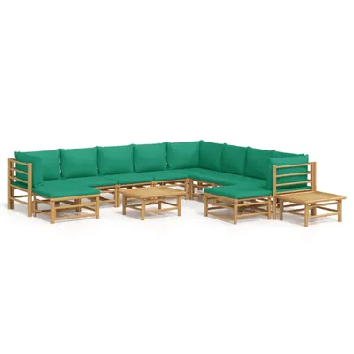 Produktbild von vidaXL 12-tlg. Garten-Lounge-Set mit Grünen Kissen Bambus