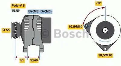 Produktbild von BOSCH 0 986 080 530 Lichtmaschine Generator LiMa 120A 14V passend für PEUGEOT 206 Schrägheck (2A/C) 206 CC (2D) 307 (3A/C) für FIAT für CITROËN