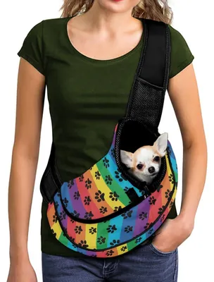 Hundetragetasche Regenbogen Pfotenprint, gepolstert, klein/mittel