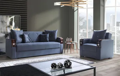 Produktbild von Sofagarnitur 3+1 Sitzer Textil Holz Sofa 3 Sitzer Modern Sessel Komplett Set