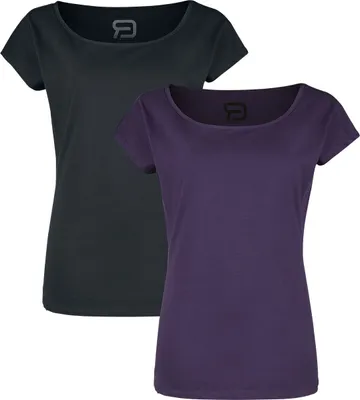 Produktbild von RED by EMP Damen lila-schwarze Basic T-Shirts mit Rundhalsausschnitt im Doppelpack L