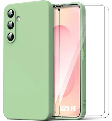 Image de Coque + 2 Verres Trempés pour Samsung Galaxy S25 FE, Silicone Liquide Antichoc Slim Souple Effet Mat Vert