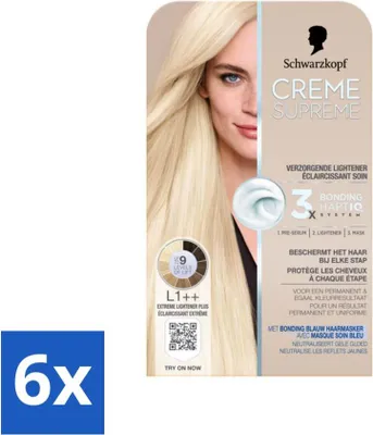 Obrázok produktu pre Schwarzkopf - Farba na vlasy - Creme Supreme L1++ - Extreme Lightener Plus - 245g - Hodnotné balenie - 6 kusov