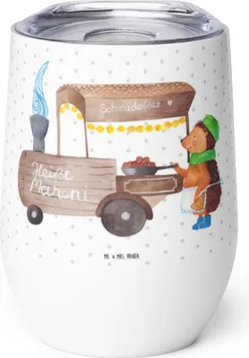 Produktbild von Mr. & Mrs. Panda thermosbecher Igel Maronen - Weiß - Geschenk, Thermo Becher, kaffee tasse, Weihnachtsmarkt, glühweinbecher, Weihnachten, Kastanien, Thermobecher, Duft