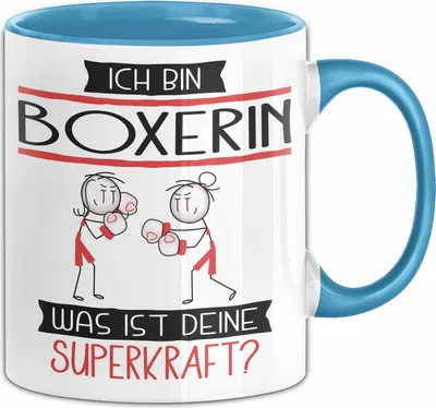 Produktbild von Boxerin Geschenk Tasse Ich Bin Boxerin Was Ist Deine Superkraft Geschenkidee Lustig Geburtstag Weihnachten (Blau)