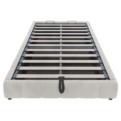 Obrázek produktu pro okwish Čalouněná postel 140x200 s rámem postele a roštem, mládežnická postel s LED světelným pruhem, jednolůžko bez čela, béžová