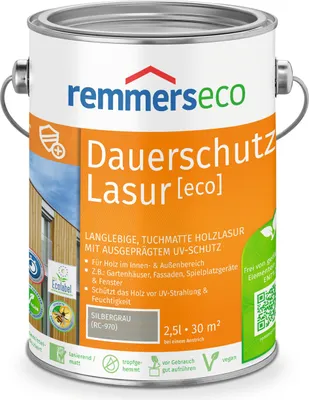 Zdjęcie produktu dla Remmers olejowa trwała bejca do drewna [eco] srebrnoszara, 2,5 litra, ekologiczna bejca do drewna do wnętrz i na zewnątrz, ekologiczna, zrównoważona,