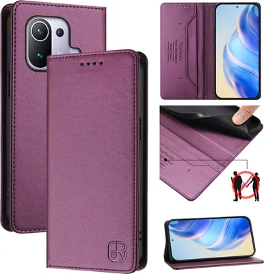 Produktbild von Lederhülle für Xiaomi 11 Pro Hülle Flip Brieftasche Kartenfächern Ständer Schutzhülle Lila