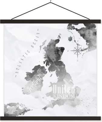 Produktbild von MuchoWow® Textilposter Weltkarte - Aquarell - Schwarz 40x40 cm mit schwarzem Rahmen - Fotos