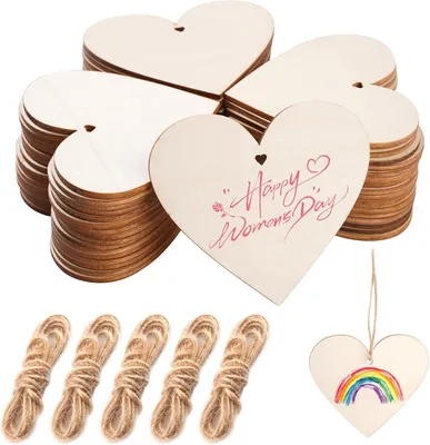 Productafbeelding van Holzherzen set, 50 stuks, 7,6 cm, met jutekoord, natuurlijke decoratie