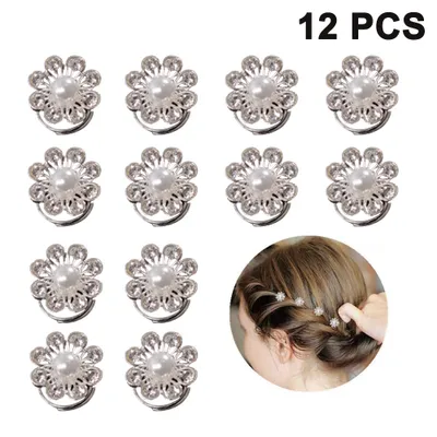 A product shot of 12 hairpins with a lifestyle shot of a woman wearing them.