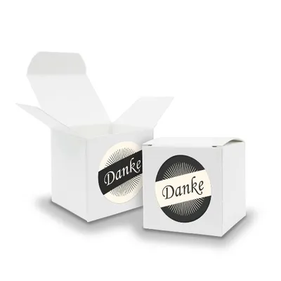 Produktbild von SET DANKE (Motiv36) 24x Faltschachtel Würfel 6,5cm weiß  + Sticker