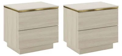 Produktbild von 2er-Set Nachttisch mit 2 Schubladen -  Natur und Gold VUKIA
