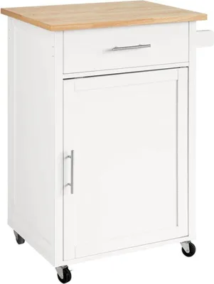 Image de Chariot de cuisine en MDF - Meuble de cuisine - Roulettes - Blanc - 68 x 90 x 46 cm