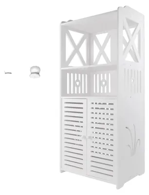 Obrázok produktu pre Skriňa do kúpeľne, 3 police, dvojdverová, stojaca, rozmer 40 cm (dĺžka) x 25 cm (šírka) x 90 cm (výška), vyrobená z ekologického PVC