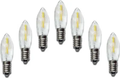 Produktbild von Umrüstset für 7-flammigen Schwibbogen auf LED - Inhalt 7 Stück LED Filament Riffelkerzen 34V / 0,2W / E10, Ersatzlampen für Weihnachtsbeleuchtung, stromsparende LED Lampen
