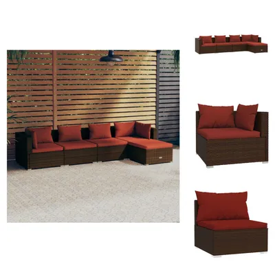 Produktbild von vidaXL 5-tlg. Garten-Lounge-Set mit Kissen Poly Rattan Braun -  Gartenmöbel-Sets