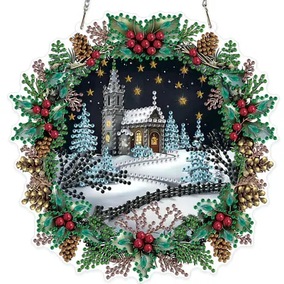 Image de Kit de création de pendentif "peinture diamant" représentant un paysage hivernal, avec chaîne, pour enfants et adultes