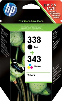 Produktbild von SD449EE  HP 338 Schwarz/343 Cyan/Magenta/Gelb 2er-Pack Original Druckerpatronen