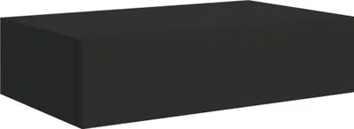 A dark rectangular object, likely a shelf or storage unit, is shown against a white background.