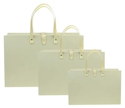 Imagen del producto de Conjunto de 3 cajas de regalo doradas de lujo con asas de cuero