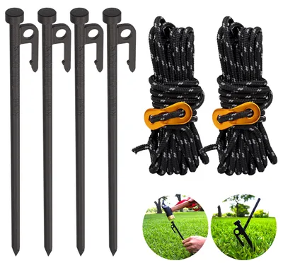 Obrázek produktu pro Robustní kotvy na stan s upínacími provazy, 30 cm, balení 4 kusů