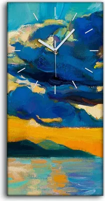 Produktbild von Wandbild Leinwand Bilder mit Uhr 30x60 Gemälde Meereslandschaft Sonnenuntergang - weiße Hände
