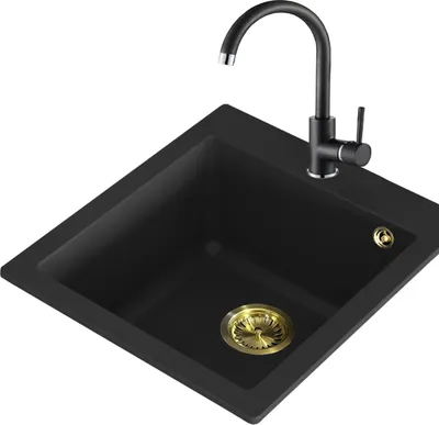 Produktbild von GURARI SQS 100 -601 Retro, Einbau Granitspüle Schwarz + 5523-601 Messing-Armatur
