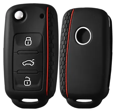 Productafbeelding van Siliconen sleutelhouder voor VW Golf, Polo, Passat, Skoda, Seat, 3 knoppen, rood