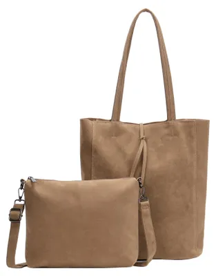 Produktbild von irisaa 2-in-1 Damen Taschen Set, Großer Shopper Schultertasche mit Reißverschluss und Umhängetasche mit Verstellbarem Gurt, Wildleder-Optik