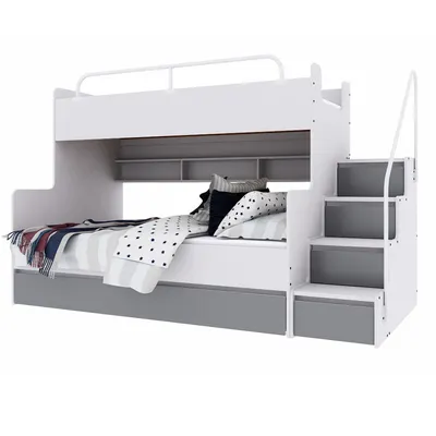 Produktbild von Marlux-Meble Hochbett Kinderbett JSM-3 mit Treppe 80x190 + 120x190 Matt Kinderbetten Funktionsbett Etagenbett Stockbett Kinderhochbett Jugendhochbett (Graphit Matt)
