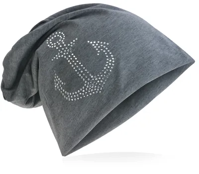 Produktbild von Beanie Muetze Strass Anker Dunkelgrau